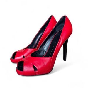 Giuseppe Zanotti glam red leather platform cross over peep toe heels size 38